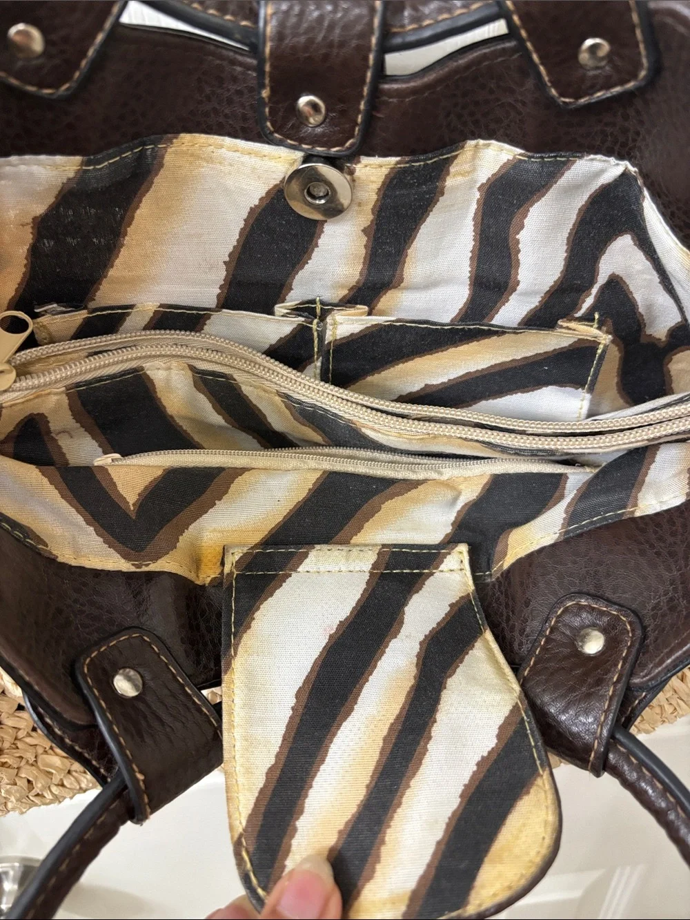 Woven Straw Tote with Dark Brown Trim